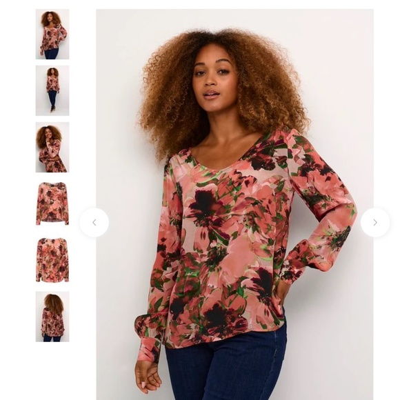 Cream Peach Flower Print CREliza Blouse - Picture 1 of 5
